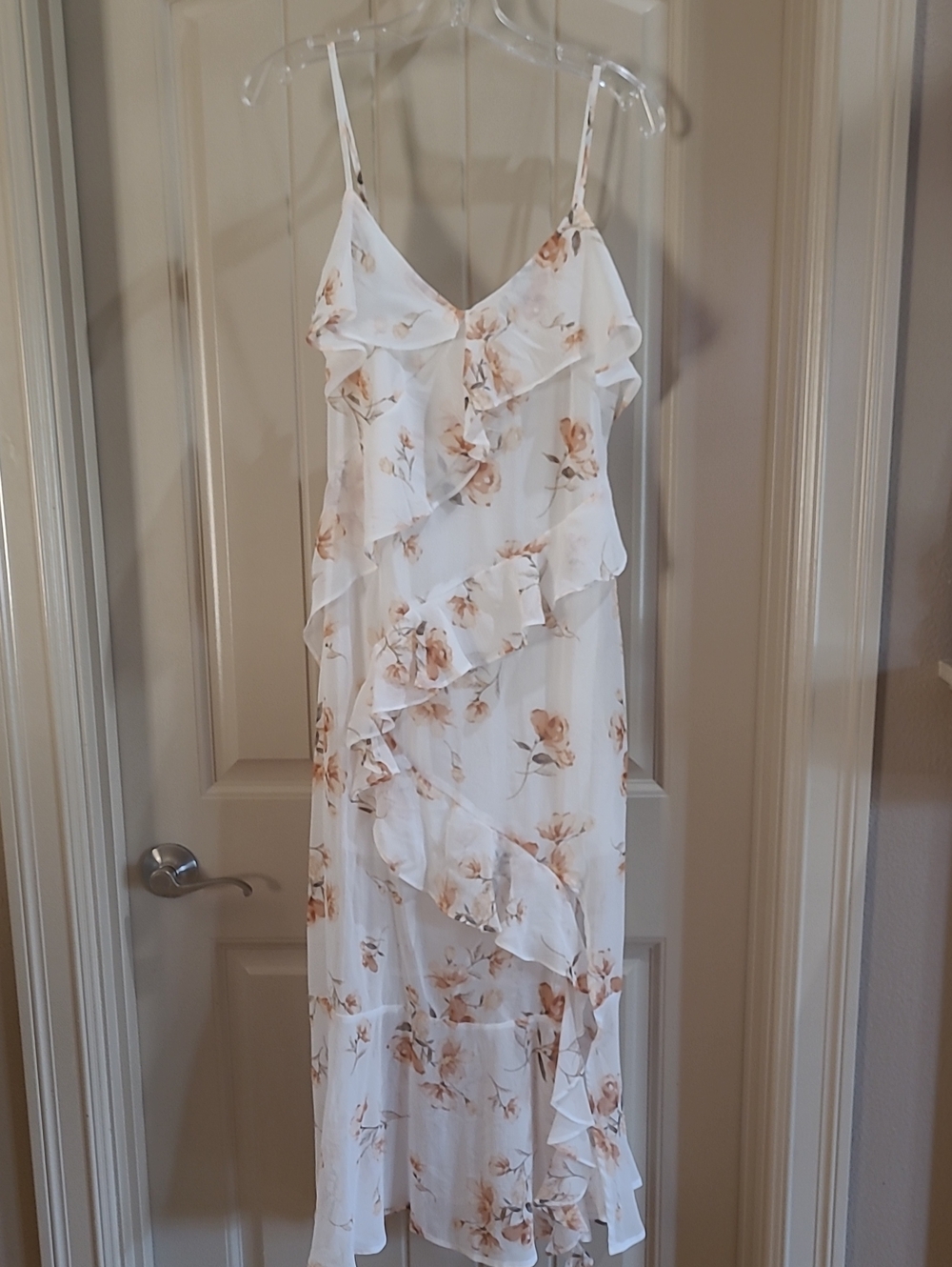 Blu Pepper White Midi Dress with Beige Floral Print